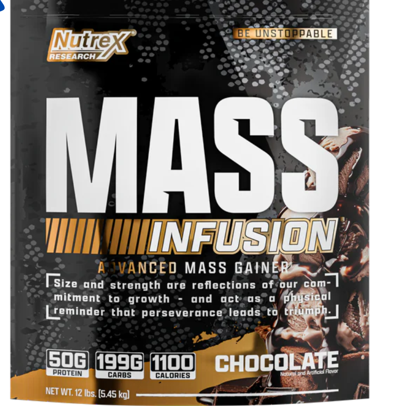 Envase de Mass Infusion 12LB, ganador de peso Nutrex