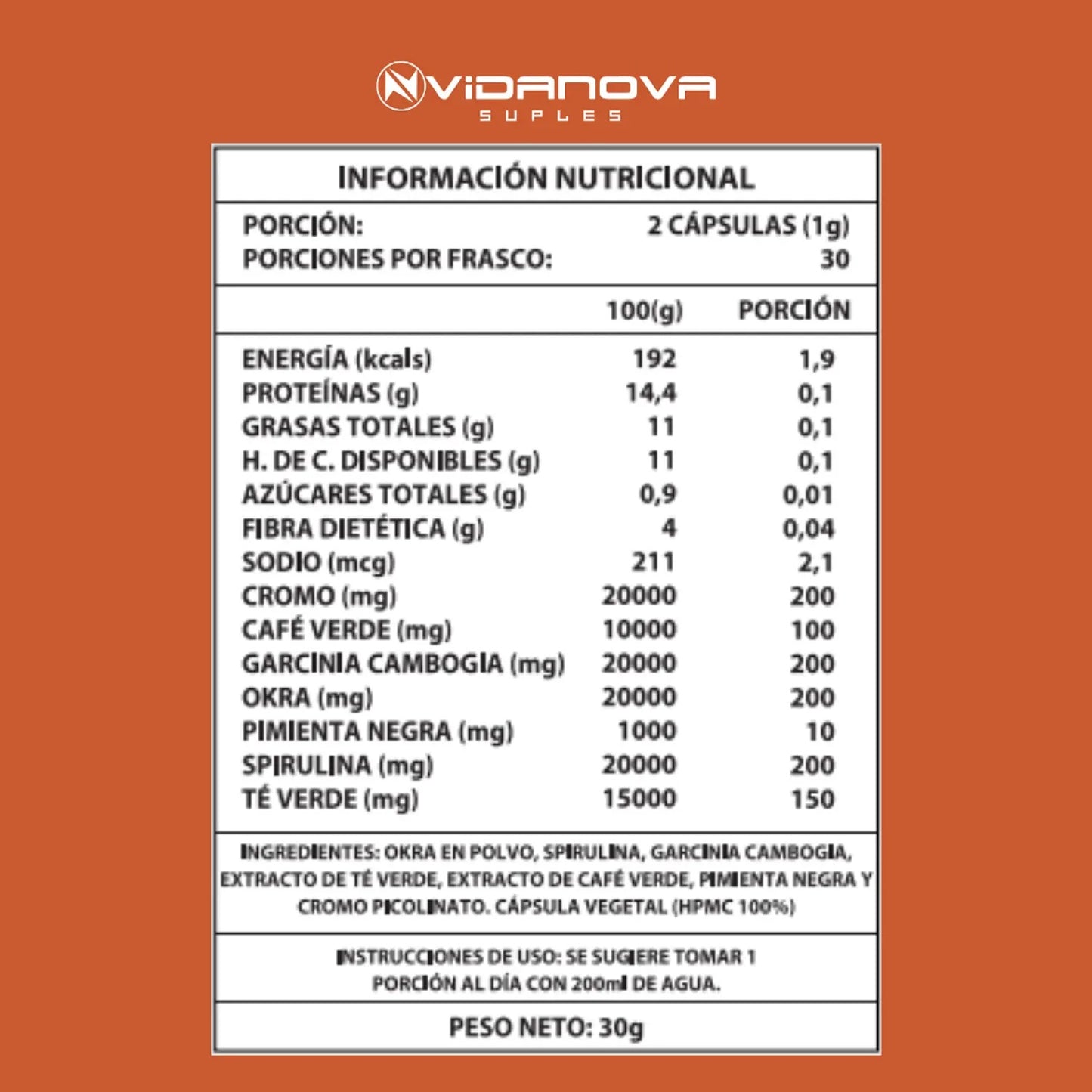Okra Burner 1000mg, ingredientes y modo de uso