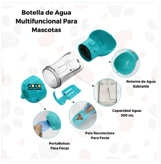 Botella agua mascotas multifuncional