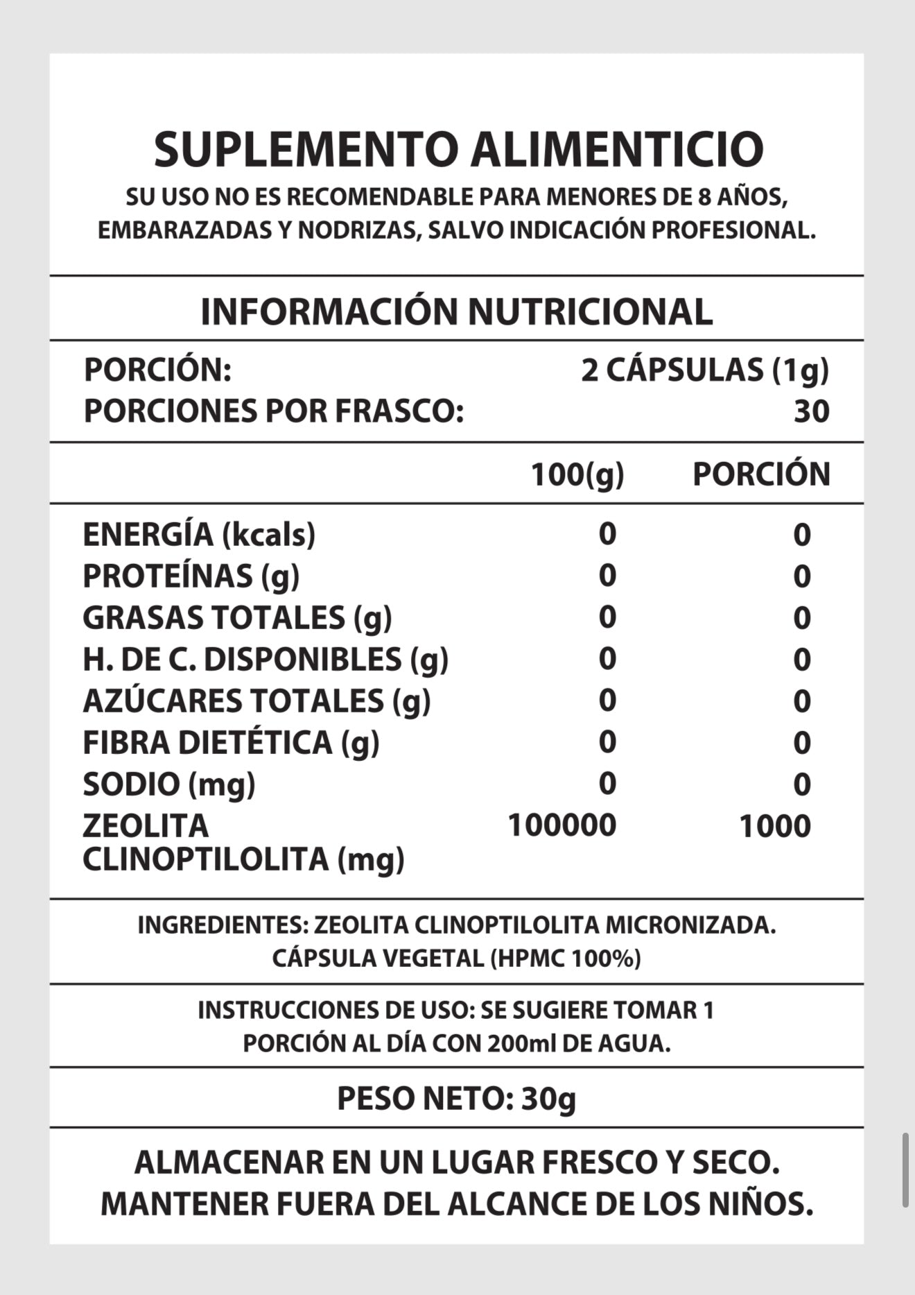 Zeolita 1000mg — 60 Cápsulas
