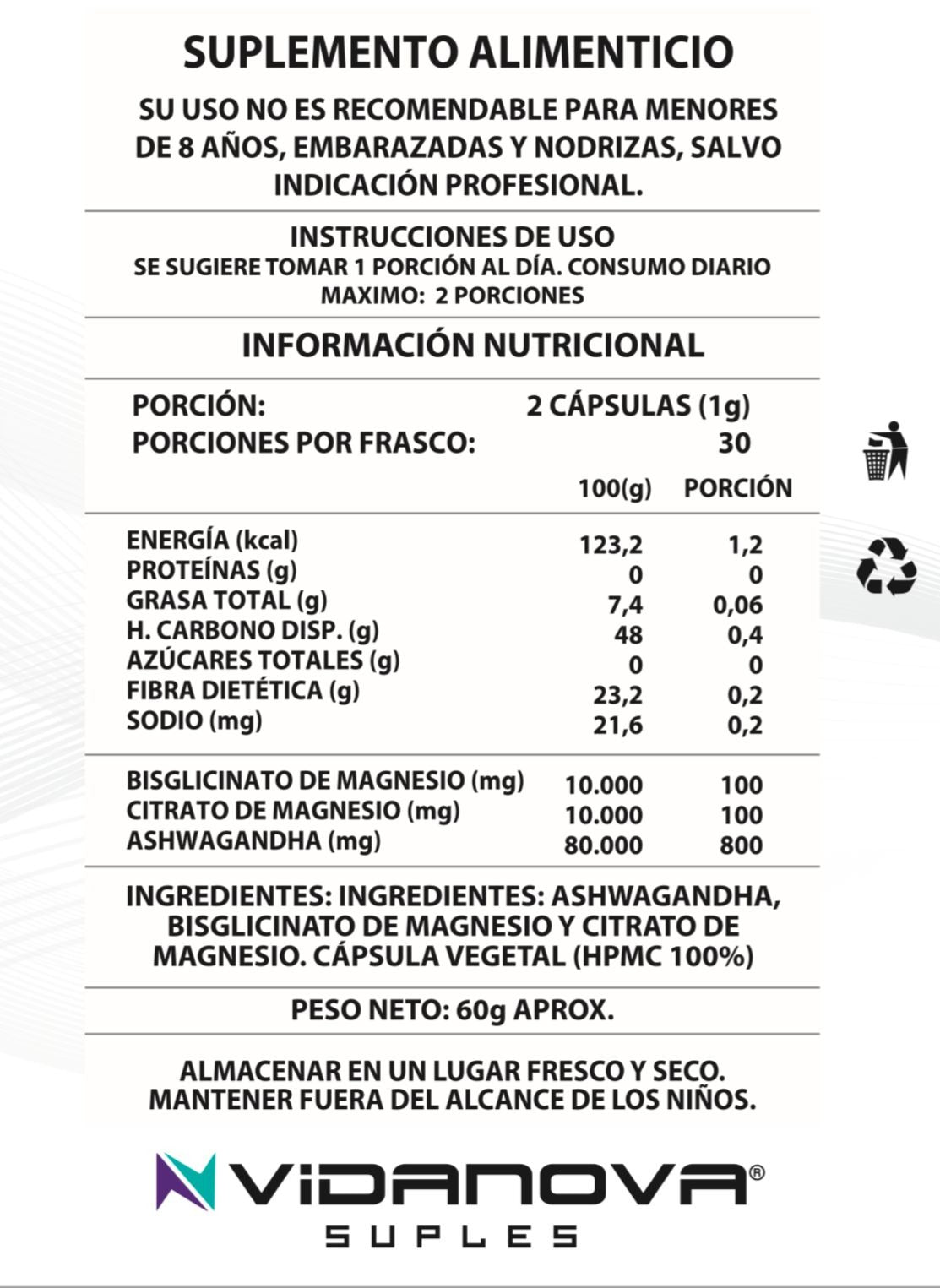 Ashwagandha + Magnesio 1000mg — 60 Cápsulas