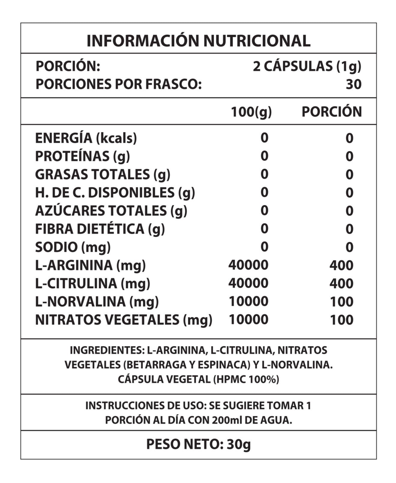 Óxido Nítrico 1000mg — 60 Cápsulas