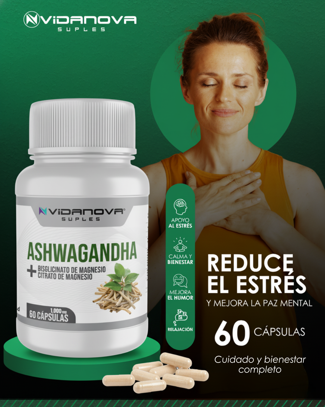 Ashwagandha + Magnesio 1000mg — 60 Cápsulas