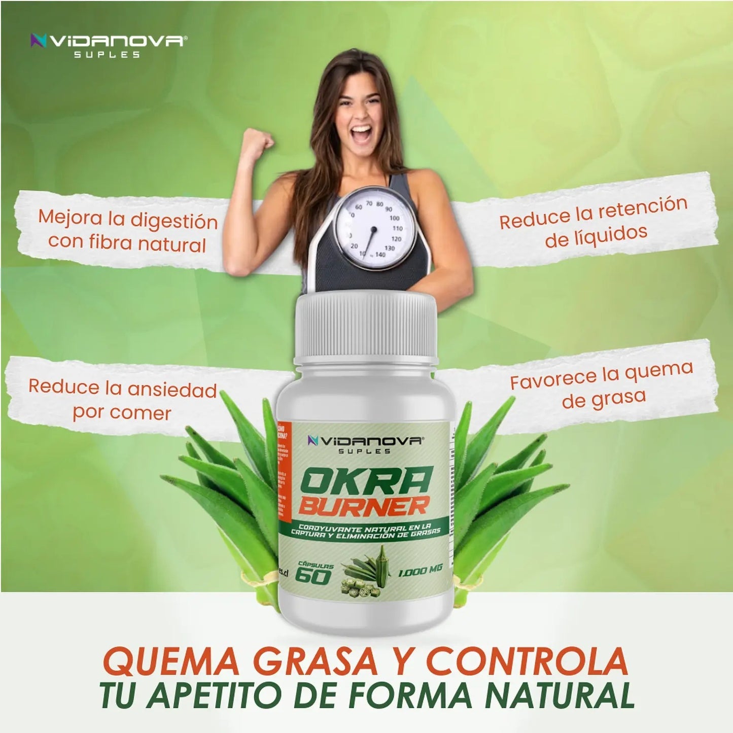 Okra Burner 1000mg, beneficios para control de peso