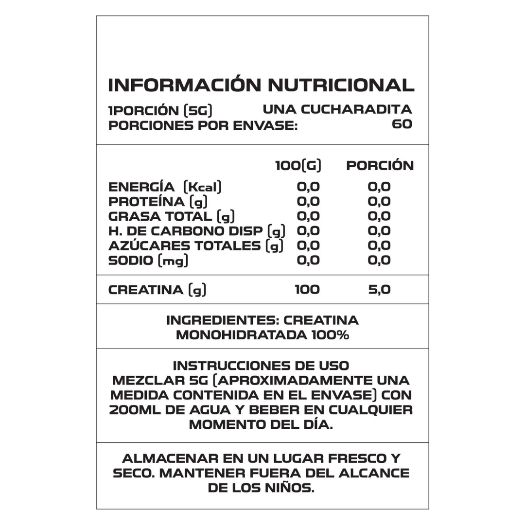 Creatina Pro Monohidratada Micronizada — 300 g, 60 Servicios