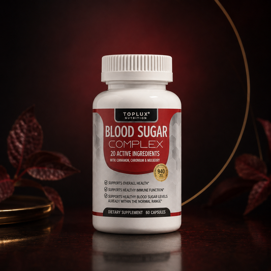Blood Sugar Complex de AuraKatei sobre fondo premium burdeos