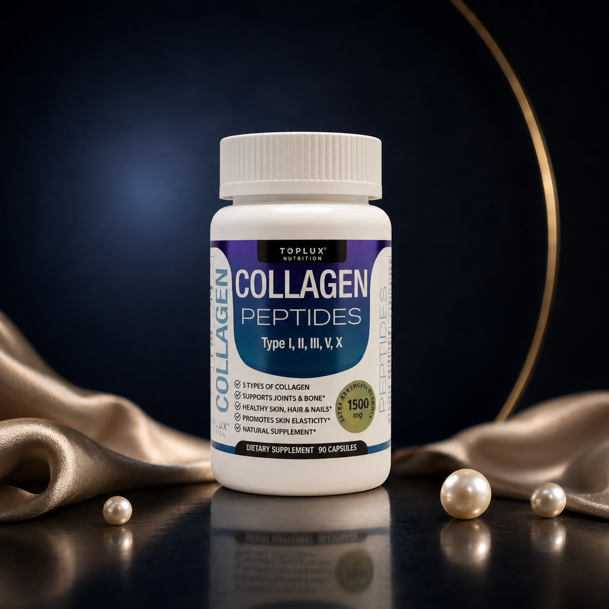 Bote de Collagen Peptides 90 cápsulas, colágeno hidrolizado para piel y articulaciones
