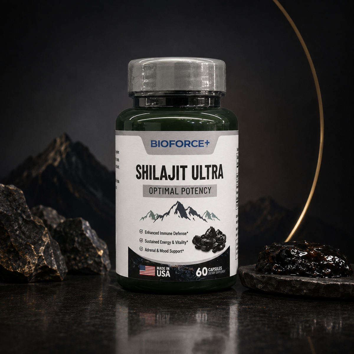 Bote de Shilajit Ultra, 60 cápsulas, resina natural de vitalidad